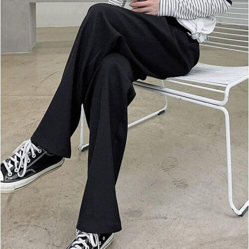 GAMSJM Trousers Slim wide leg pants womens summer high waisted suit pants summer thin black straight pants