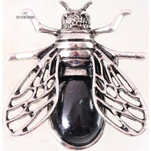 Cicada Brooch Natural Stone Black Onyx CAB Cabochon Bead Pendant For Men Women Jewelry Gift 1Pcs K622