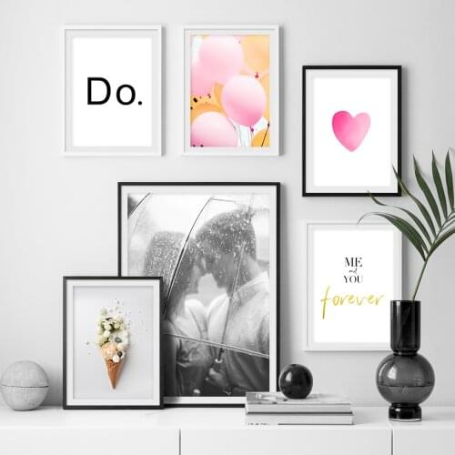 Flower Pink Balloon Lovers Love Quotes Wall Art Canvas Painting Nordic Posters And Prints Wall Pictures For Living Room Decor