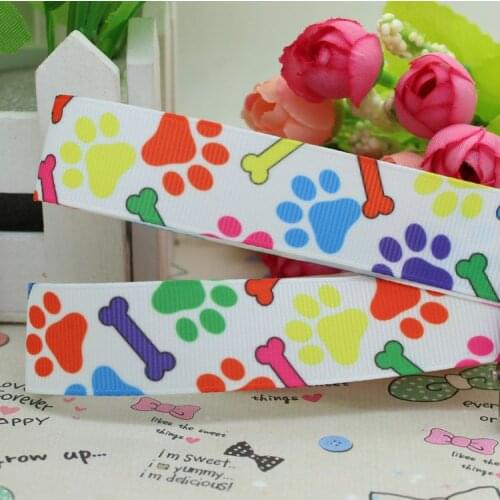 DHK 7/8'' 5yards dog paw bone printed grosgrain ribbon hair bow diy party decoration OEM Wholesale 22mm C625