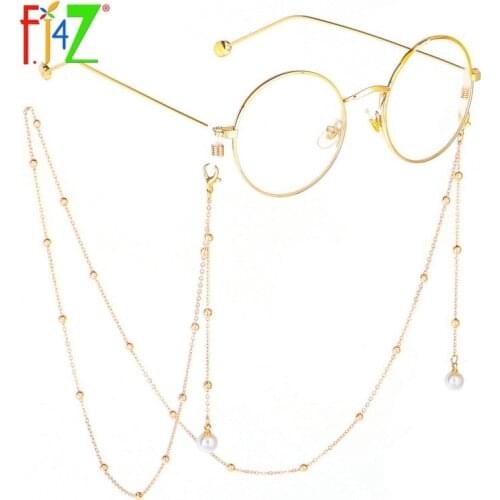 F.J4Z Fashion Lindo Unfaded Gold Color Beaded Glasses Chain Simulated Pearl Charm Sun Glasses Accessories Women Eyewear Holder