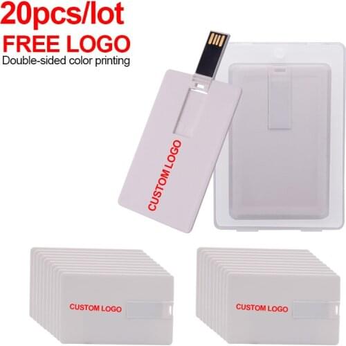 20pcs/lot White credit card usb2.0 flash drive pen drive 4GB 8GB 16GB 32GB 64GB memory stick drives customize free logo pendrive