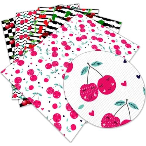 Cherries Stitching Pattern Leather Print Fabric For DIY Clothes Bag Accessories