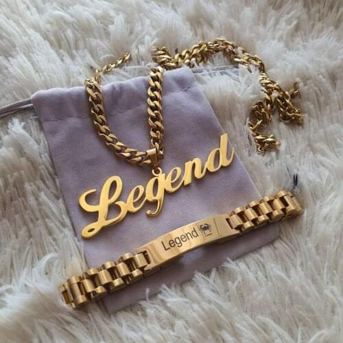 Fashion Stainless Steel Custom Name Necklace For Women Men Personalized Nameplate Cuba Chain Jewelry Set Gift Bijoux