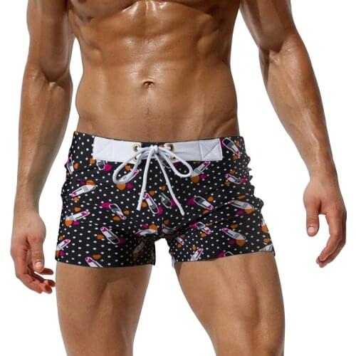 A267 Austinbem Men Swimwear Swimsuit Sungas Sexy Lipstick Print Gay Men Swim Trunk Beach Board Short Brief Bathing Suit Mayo