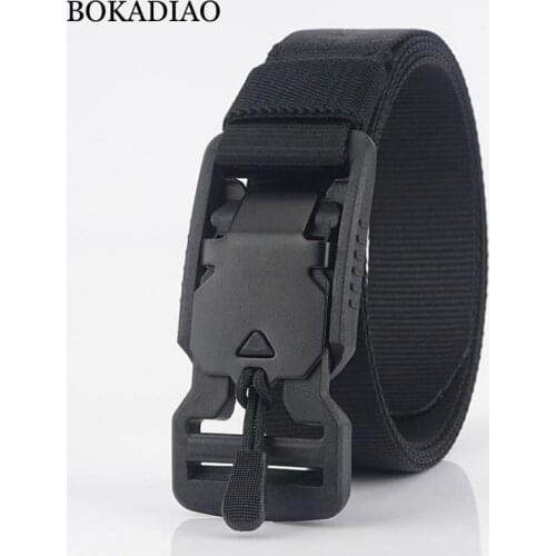 BOKADIAO Military Army Combat man Canvas Belt Magnetic buckle Tactical Belts For Men Nylon Outdoor Training Waistband male strap