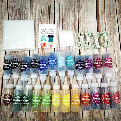 24 Colors Permanent DIY Clothing Paints Fabric Textile Tie Dye Kit Pigment Set Bright Color Easy to Use DIY Tie Dye Kit