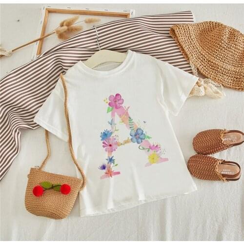 Toddler Clothes T-shirt Fashion Pink Alphabet Girls Tshirt Harajuku Retro Boy Tshirt Flowers Element Nice Round Neck Kids Tshirt