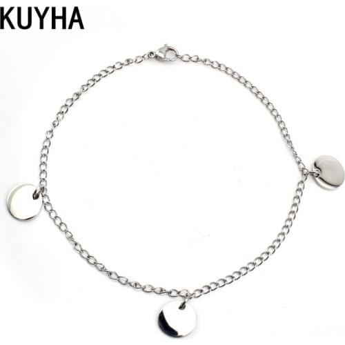 NEW Arrival Chain Anklet Laser Logo/Name Three Round Charm Leg Anklets For Women/Men Anklet Feet Jewelry