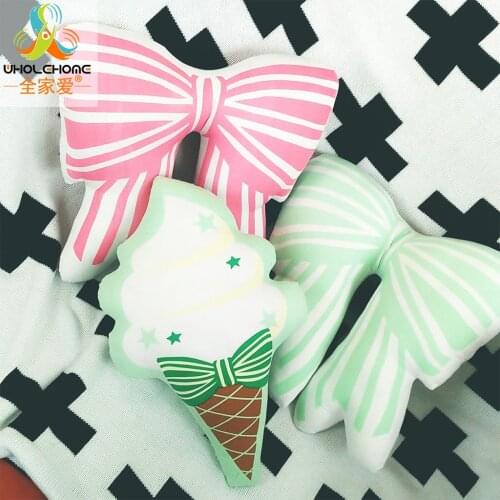 Throw Pillow Cushion Doll Toy PP Cotton Cartoon Bowknot Water Drop Ice-cream Cone Shape Decoration Bedroom Living Room 35X35cm