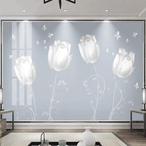 Custom Mural Wallpaper Modern Tulip Flowers Butterfly Fresco Living Room TV Sofa Bedroom Home Decor Papel De Parede Wall Papers
