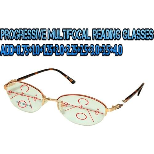 Progressive Multifocal Anti Blue Light Reading Glasses Oval Halfrim Women High Quality Tr90+1.0 +1.5 +1.75 +2.0 +2.5 +3 +3.5 +4