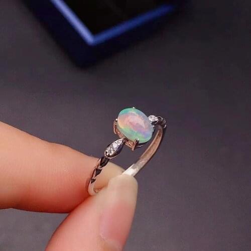 Simple 925 Silver Opal Ring for Office Woman 5mm*7mm Natural White Opal Silver Ring Fashion Sterling Silver Opal Jewelry