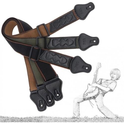 Adjustable Pure Cotton Guitar Strap for Acoustic Electric Bass Guitar 3 Colors Optional with Plectrums Pockets