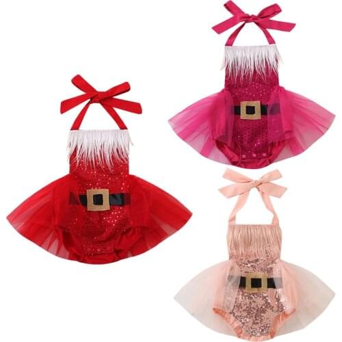 0-24M Xmas Christmas Newborn Toddler Baby Girl Sleeveless Lace Tutu Halter Bodysuit Outfit Clothes 2021 New