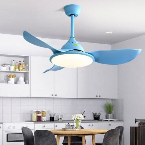 Nordic Modern Iron Art Dinning Room Bedroom LED Ceiling Fan Lamp High Quality ABS Fan Blade Blue White Coffee Fan Hanging Light