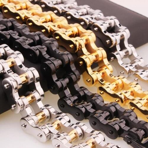 Trendy Mens Unisexs Gold Color Motor Bike Chain Motorcycle Chain Bracelet Bangle Stainless Steel Strong Jewelry Drop Shipping