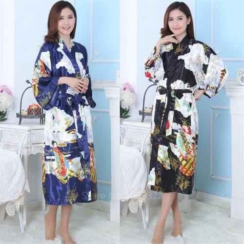 Japanese Clothes Kimono Traditional Yukata Adult Loose Satin Silk Print Haori Pajamas Women Oriental Style Sleepwear Nightgown