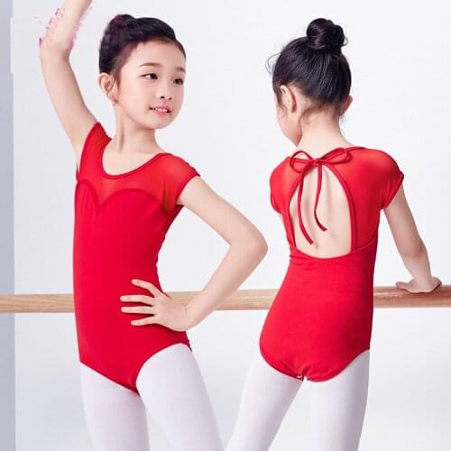 Yoga Artistic Gymnastics Use Elastic Fabric Ballet Leotard For Girls Pink/Red Ballet Dance Leotard Mesh Front Breast Gauze Back