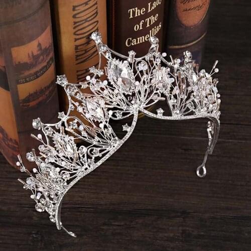 FORSEVEN Retro Baroque Silver Color Rhinestone Crystal Tiara Crown de Noiva Headpiece Diadem Women Bride Wedding Hair Jewelry