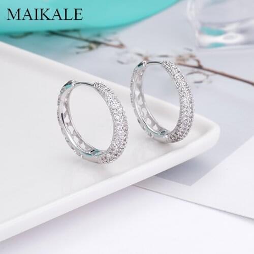 MAIKALE Big Circle Earrings Hollow Heart Zircon Earings Gold Cubic Zirconia Hoop Earrings for Women Fashion Jewelry Gifts