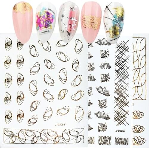 1pcs gold 3D Nail Sticker Curved Liners Stripe Geometric Metal Self Adhesive Nail Art Transfer decals DIY Manicure Tips Decor