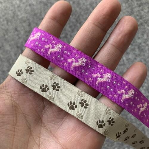 10YARD 5/8 Inch 16MM Unicorns And Dog Footprints Jacquard Cartoon Ribbon