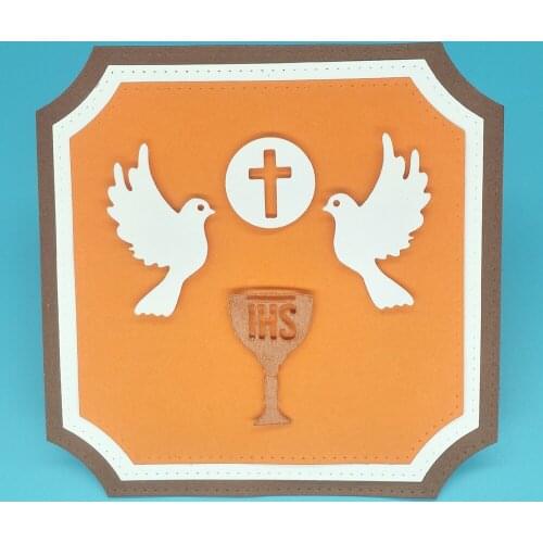 2 pigeons, goblet, cross, IHS metal cutter mold scrapbook photo album greeting card decoration DIY handmade art