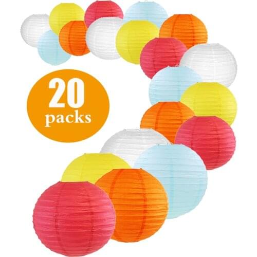20 Pcs/Set 6"-12" Chinese Paper Lantern Assorted Size Color White Rose Orange Lemon lampion for Wedding Halloween Hanging Decor