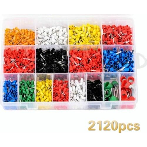 2120PCS E0508 E7508 E1008 E1510 E2508 Insulated Ferrules Terminal Block Cord End Wire Connector Electrical Crimp Terminator