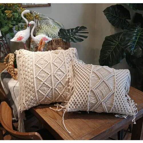 45X45cm rope knitted macrame Throw Pillow Tassel Handmade Cushion case crocheting free style livingroom decorative sofa cushion