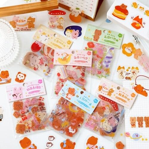 46 PCS PET Waterproof Cute Cartoon Animals Transparent Journal Stickers for Diary Calendar Albums Decoration Scrapbook Planner