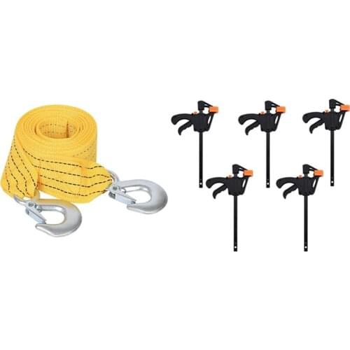 5Pcs F-Shaped Bar Clamps 4Inch Clip Grip Quick Ratchet Release Squeeze With Yellow Shackle Heavy-Duty Traction Belt Promotion