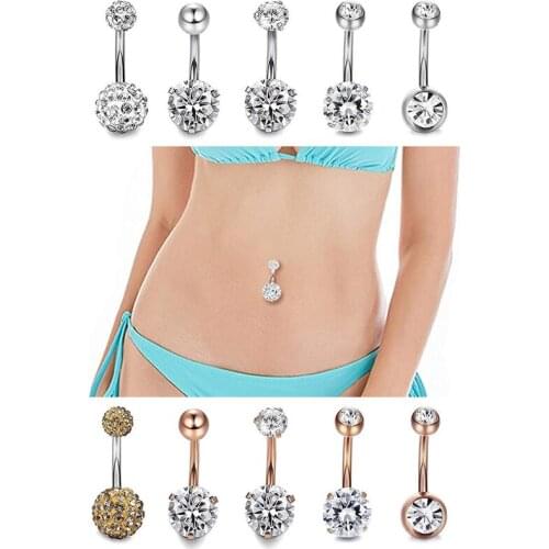 5Pcs Crystal Piercing Steel Rhinestone Belly Button Rings Navel Piercing Ombligo Ball Body Jewelry Steel Belly Piercing Jewelry
