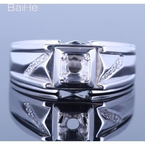 BAIHE Real Solid 14K White Gold(AU585) Round Shape Wedding Man Cute/Romantic Fine Jewelry Elegant unique Semi Mount Ring