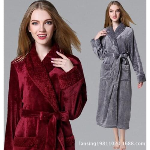 Ladies Long Bathrobe For Women Flannel Bath Robe Dressing Gown Winter Solid Robe Sleepwear Pajama Nightdress Free Shipping