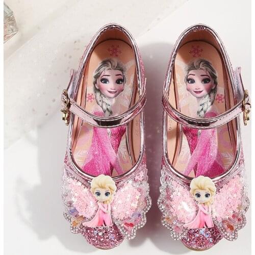 Disney Childrens Shoes Frozen Princess Shoes Girls Shoes Girls Sandals Prom Shoes Rhinestone Non-slip Soft Bottom Size 26-35