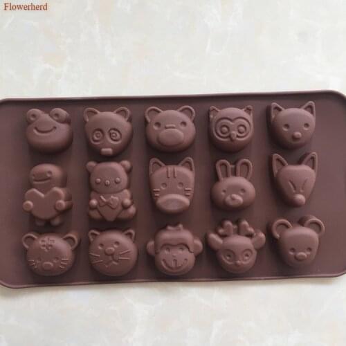 DIY Cake Decorations 15-Cavity Animals Chocolate Biscuit Mold Silicone Jelly Pudding Handmade Soap Mold Ice Tray Baking Mold