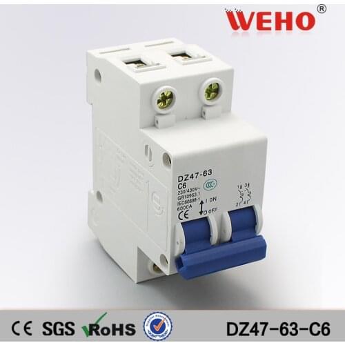 DZ47-63-C6 Manufacturing Company C45N Electrical Miniature Circuit Breaker Mcb 6A 2P