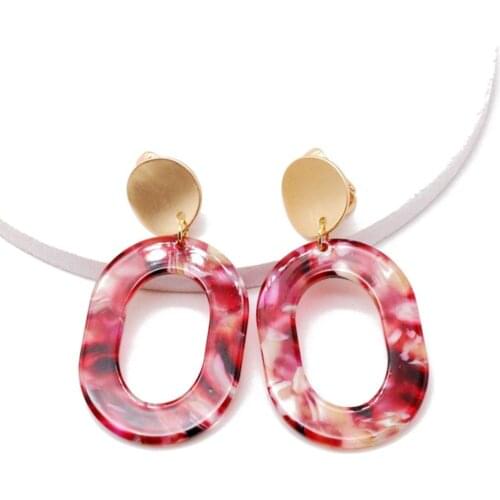 Geometric Dark Red White Resin Popular Elegant Clip Earring