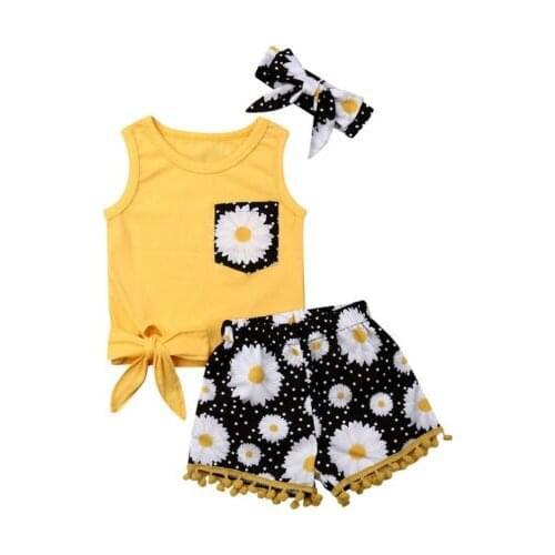 1-5Years Toddler Kids Baby Girls Floral Tops T-Shirt Short Pants Outfit Clothes Summer