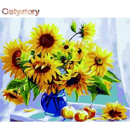 GATYZTORY DIY Painting by numbers Sunflowers paint by numbers for adults photo frames for picture wall art canvas acrylic paint