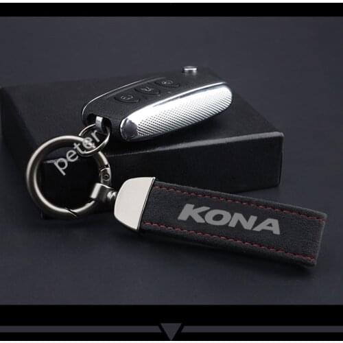 Hot Fashoinal Metal Leather Car Custom Keychain Suede Leather Keychain Metal Engraved Logo For Hyundai kona Car accessories