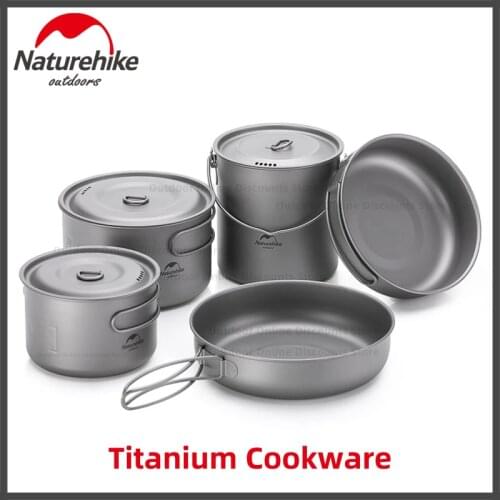 Naturehike Outdoor Titanium Pot Tableware Cookware Frying Pan Ultralight Picnic Single Pot 2-3 Person Picnic Camping Cooking Pot