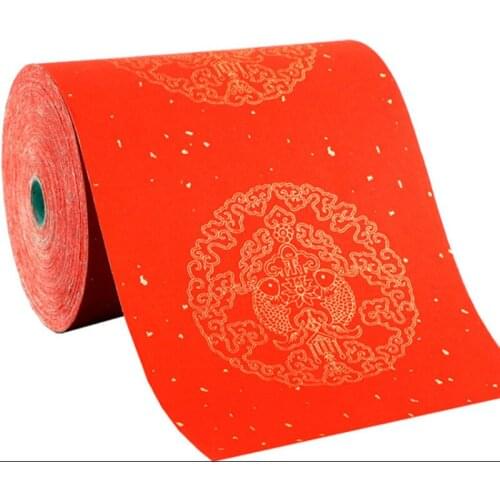 Chinese Spring Festival Couplets Red Rice Paper New Year Paper Cutting Special Xuan Paper 100m Calligraphy Brush Half-Ripe Xuan