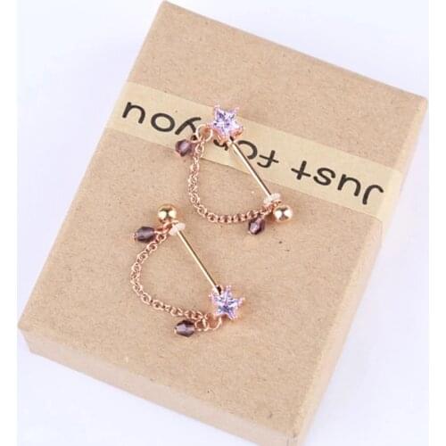 Star Shape Nipple Piercing Ring Stainless Steel Bar Nipple Piercing Zircon Purple Chest Stud Nipple Body Jewelry Ombligo Piring