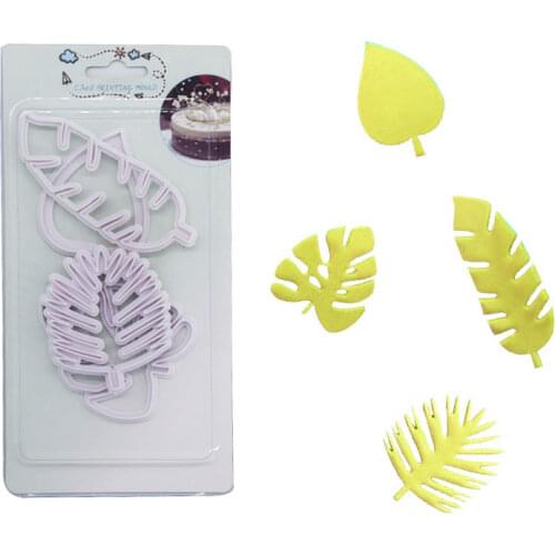 4pc Fondant Mold Cake Decoration Accessories Easy To Demould Turtle Leaf Leaf Biscuit Cutting Mold Baking Blister Card Packaging