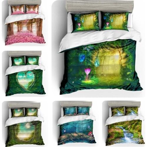 3D Print Mysterious Forest Bedding Set Home Decor Bed Linen Set 2/3 Piece Bed Cover Full Queen King Double Size Green Bedspread