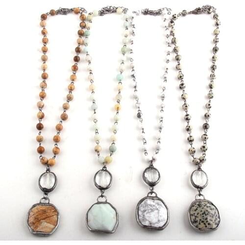 Fashion Jewelry 6mm Natural Stone Chain Stone Pendant Choker Necklaces For Women Ethnic Necklace