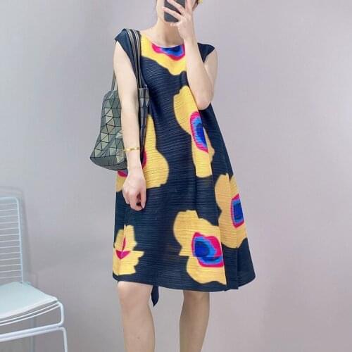 Miyak Pleated Fashion summer dress Sleeveless loose plus size A-line dresses Tide